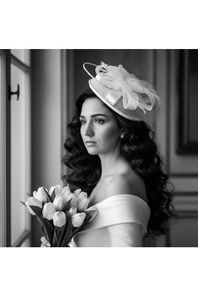 Lily and Bride Hasır Tüylü Gelin Saç Aksesuarı Nikah Nişan Düğün Şapkası Beya...