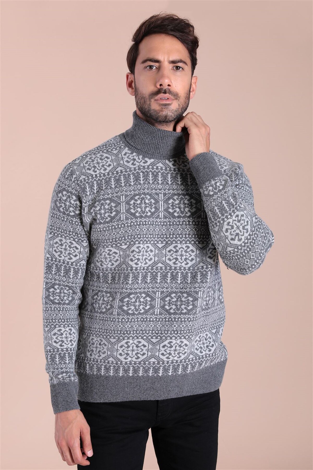 Turtleneck Lamb Wool Sweater - Smoked