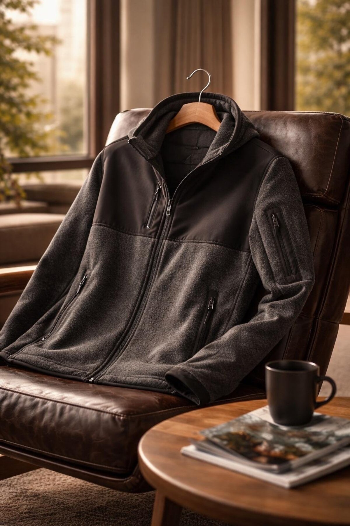 Erkek Slim Fit Tam Fermuarlı 4 Cepli Dik Yaka Softshell Garnili Polar — خاکستری VTN25KK0002