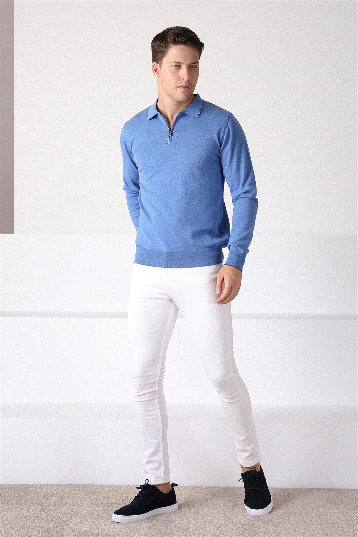 Ferraro  A.Havacı Polo Yaka Fermuarlı Erkek Pamuk Kazak - Görsel 4