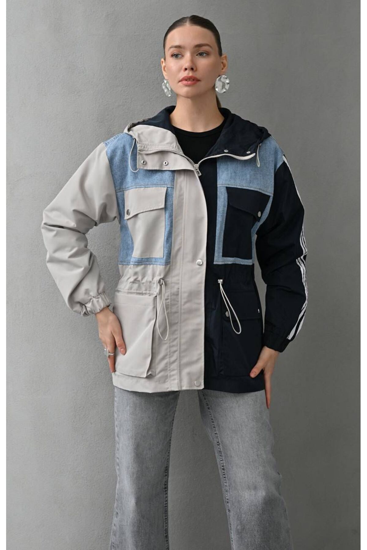 KUN SPORTSWEAR  VİNTAGE MİX BLOKLU YAĞMURLUK CEKET OVERSİZE - Görsel 2