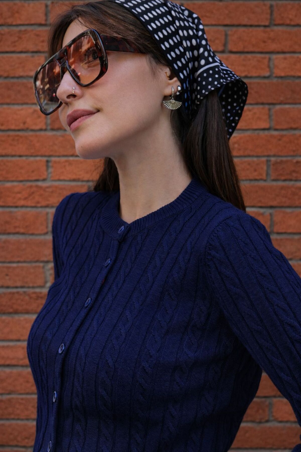 Butik  Una Fiaba- Lacivert Renk Saç Örgü Düğmeli Kadın Triko Hırka - Görsel 6