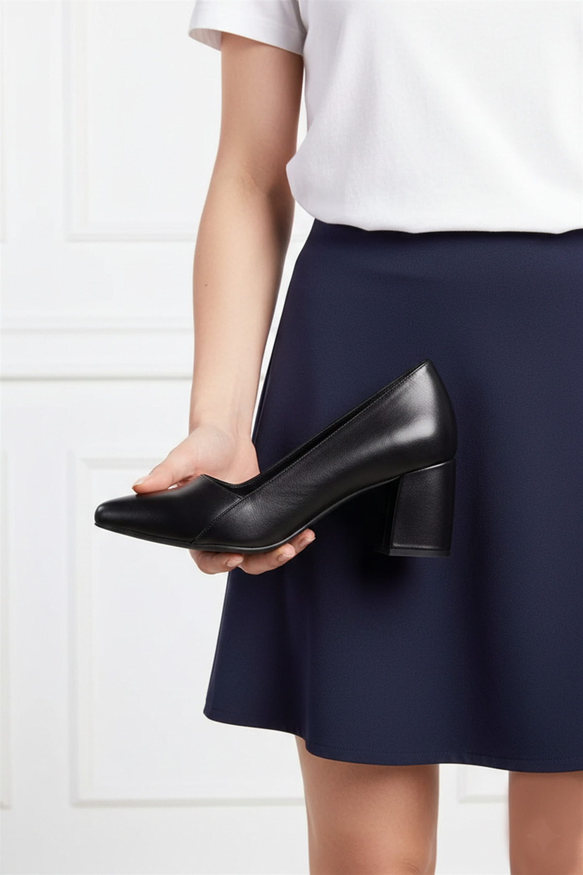 Deripabuc  Hakiki Deri Siyah Kadın Topuklu Deri Ayakkabı Shn-0101 - Görsel 7
