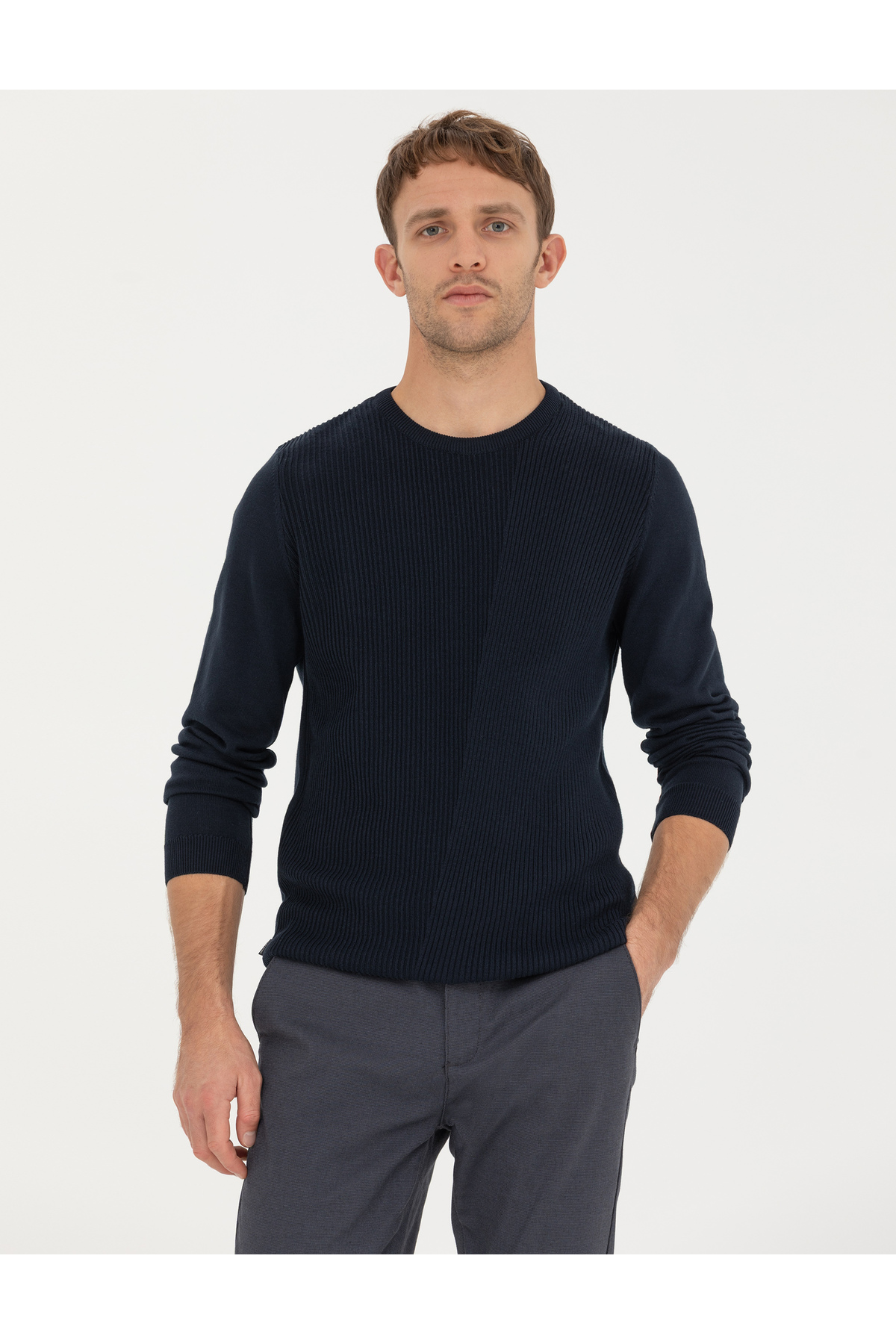 Pierre Cardin Lacivert Slim Fit Bisiklet Yaka Triko Kazak 50281823-VR033 görsel 3