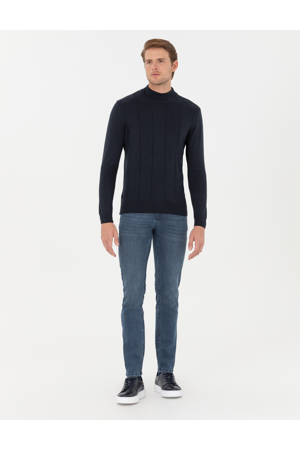 Pierre Cardin  Lacivert Slim Fit Yarım Balıkçı Yaka Triko Kazak 50300460-VR033 - Görsel 4