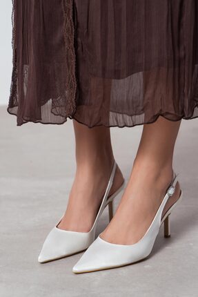 NİŞANTAŞI SHOES Mendy Sedef Saten Kemer Detay Sivri Burun Kadın Topuklu Ayakkabı