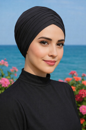 Ramellia Siyah Deniz Bonesi Hazır Tesettür Bone ,Plaj Bonesi , Pratik Hazır B...