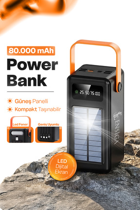EN SİGA LED Göstergeli Işıklı 80000 mAh Solar Powerbank Güneş Panelli Kamp Ou...