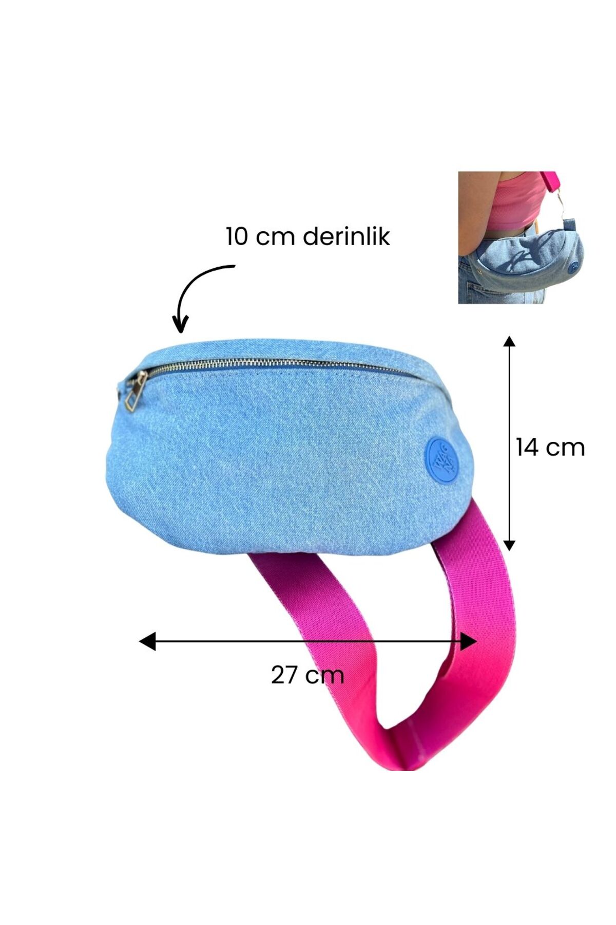 Wagna Denim Berry Bag Fuşya Askılı Çanta görsel 2