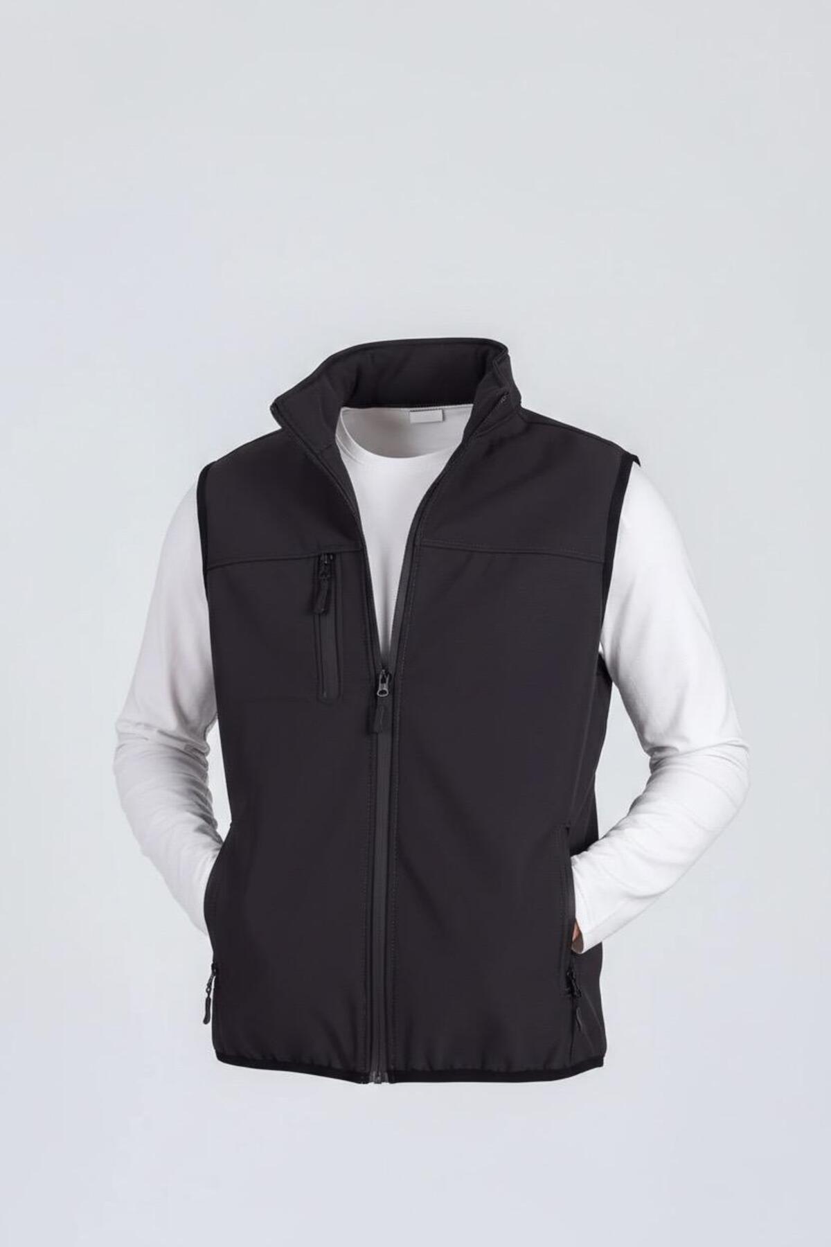 Vatan Tekstil  Dik Yaka Slim Fit 3 Cepli Softshell Erkek Yelek Su İtici Kumaş - Görsel 3