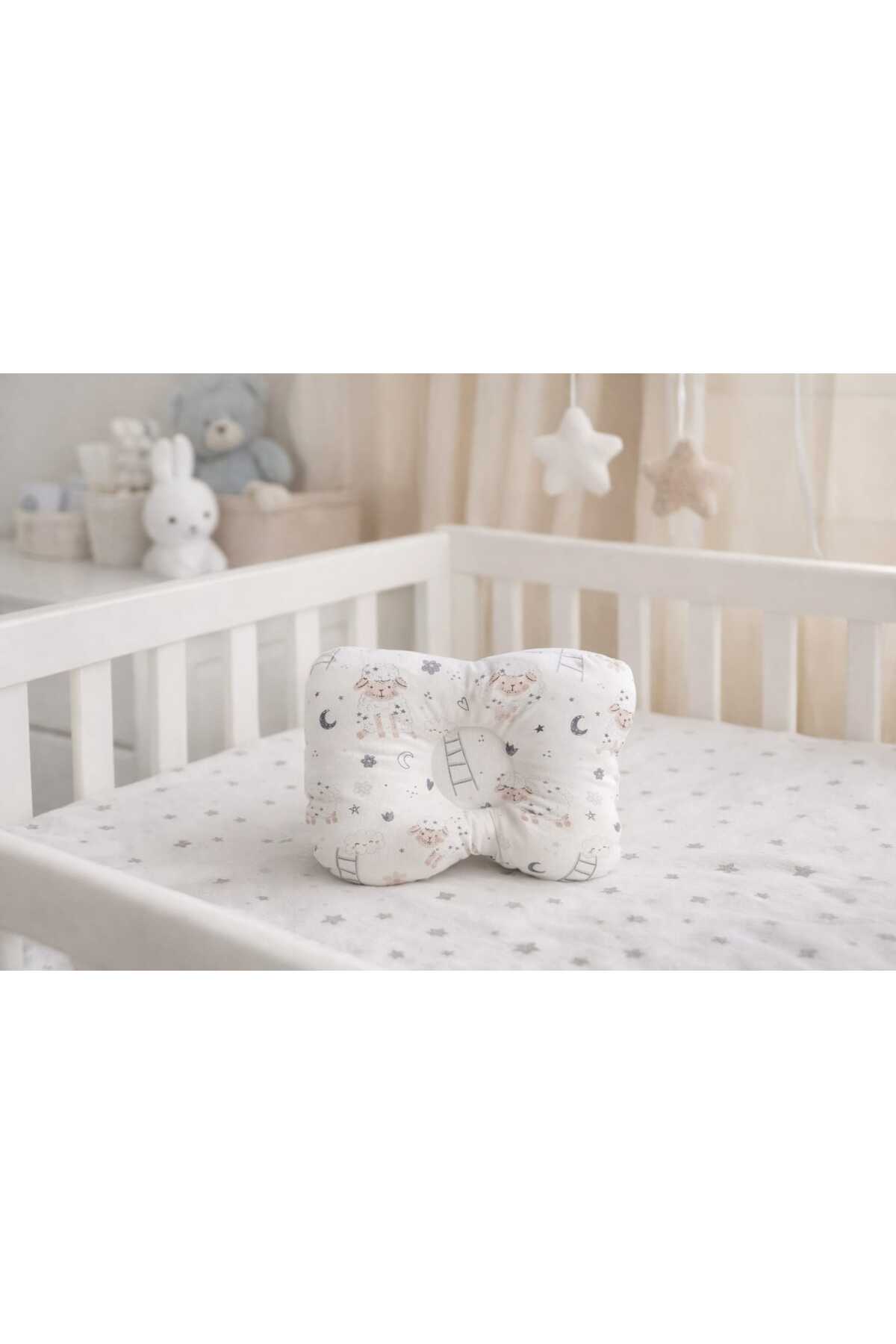 Bebek Özel Pamuklu Bebek Düz Kafa Yastığı Kuzular Desenli (25x30 cm) fotoğrafı 2 (önizleme)