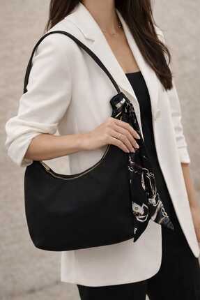 Tibetco Kadın omuz çantası Süet Siyah Renk Shopper Vintage Çanta Fularlı El V...