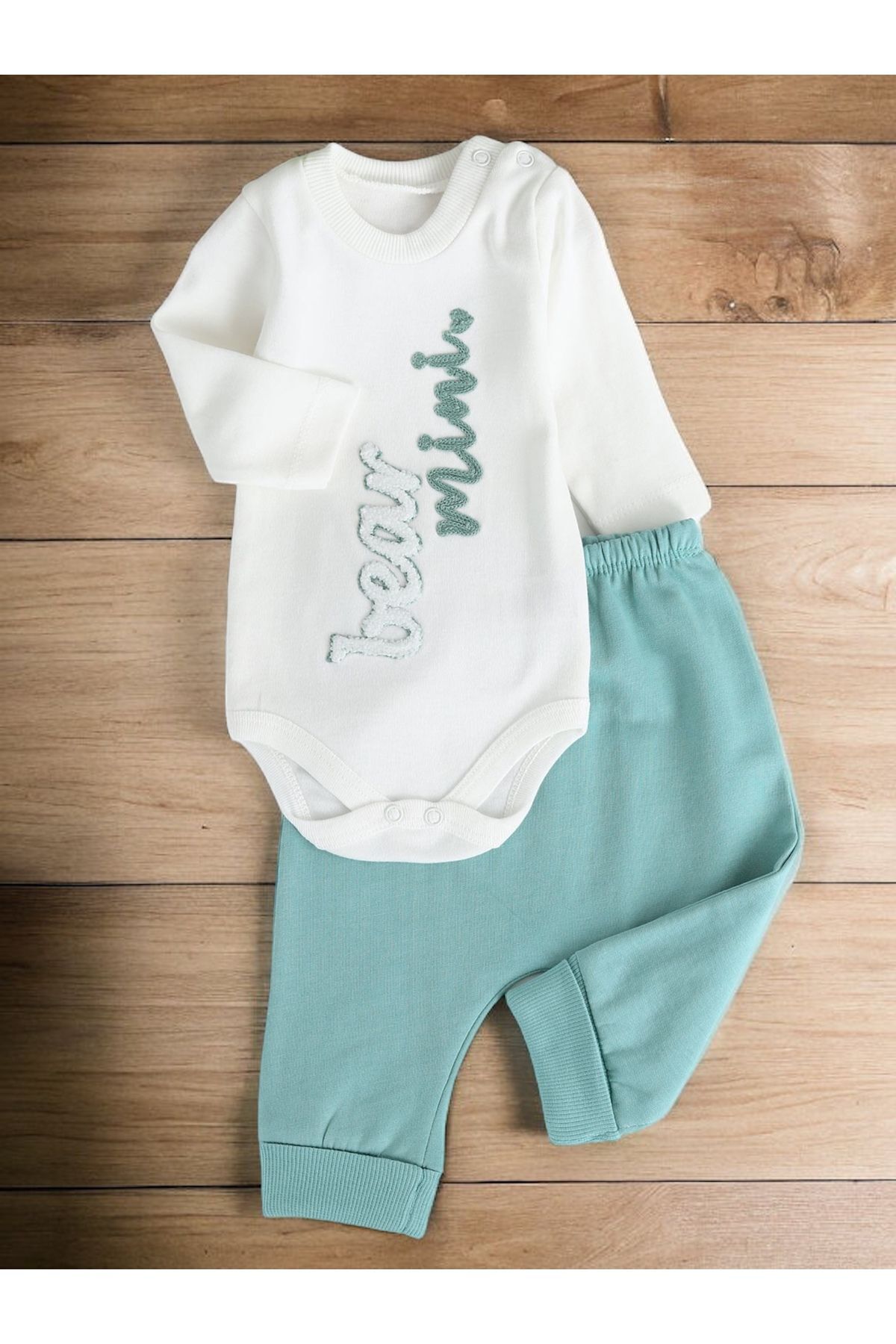 VOY KİDS Erkek Bebek Nakışlı 3-6-9 Ay Kapüşonlu Uzun Kol Zıbın Takımı Yeni Doğan fotoğrafı 5 (önizleme)