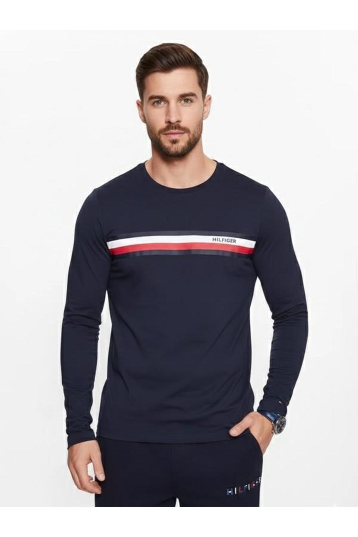 تامی هیلفیگر آستین بلند تک رنگ، باریک و راه راه روی سینه