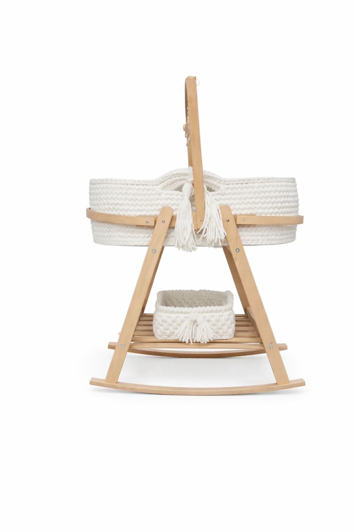 Genel Markalar Naturel Izgaralı Ahşap Çemberli Beşik Standı + Kırık Beyaz Örgü Sepet + Ahşap Oyuncak fotoğrafı 2 (önizleme)