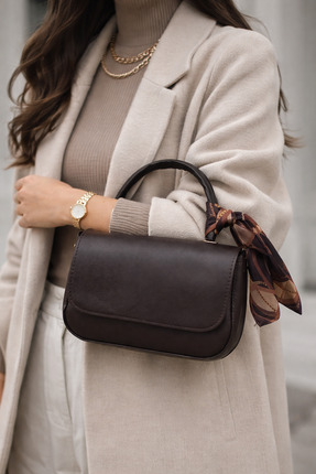 Tibetco Kadın omuz çantası kahverengi fularlı deri askılı kadın omuz ve el ça...