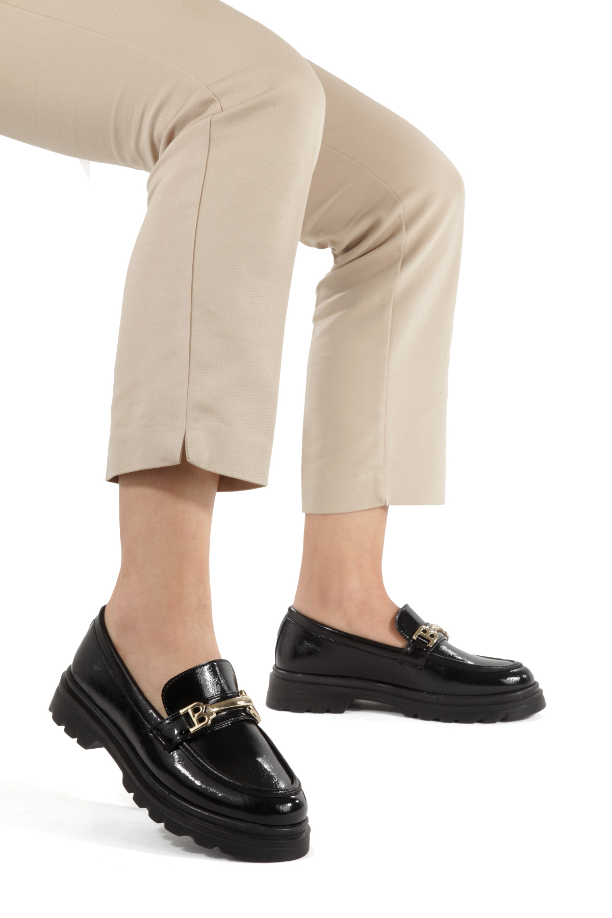 Zaza moda  siyah rugan toka detaylı loafer kadın ayakkabı 2020