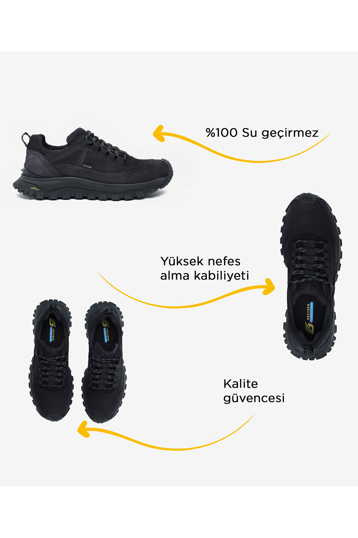 Greyder Erkek Siyah Hakiki Deri Su Geçirmez Outdoor Ayakkabı 5K1GA16351 görsel 2