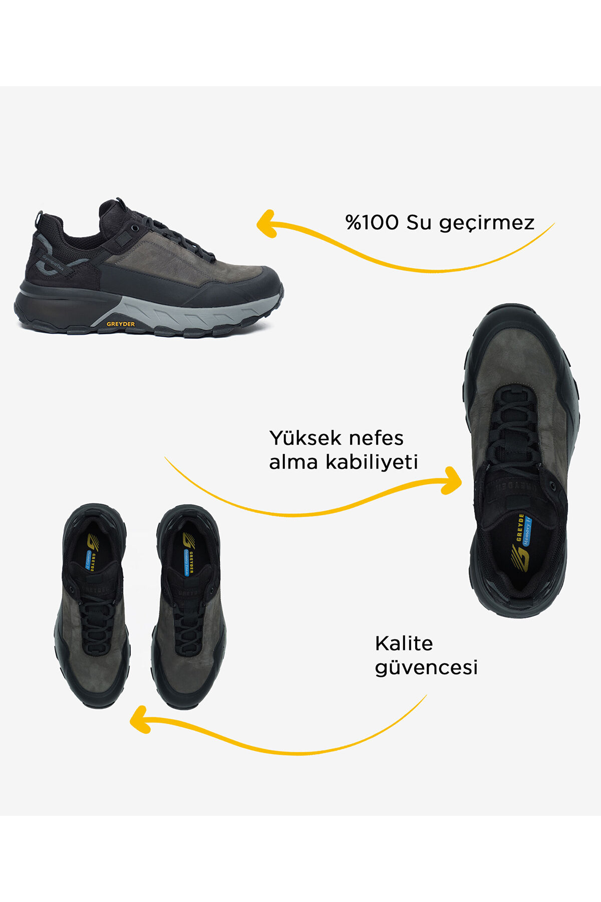 Greyder Erkek Koyu Gri Hakiki Deri Su Geçirmez Outdoor Ayakkabı 5K1GA16348 görsel 2