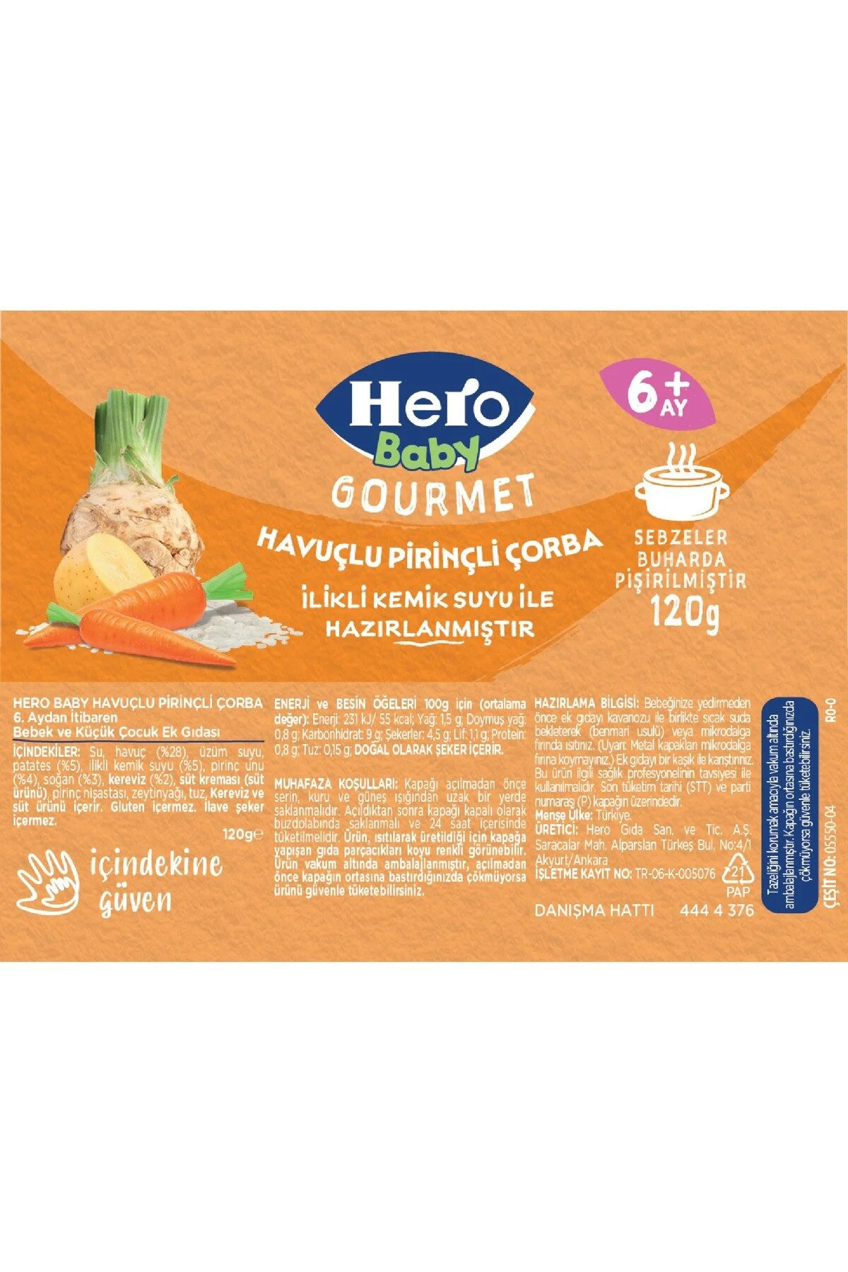 Hero Baby Gourmet Havuçlu Pirinçli Kavanoz Mama 120g x6 fotoğrafı 4 (önizleme)