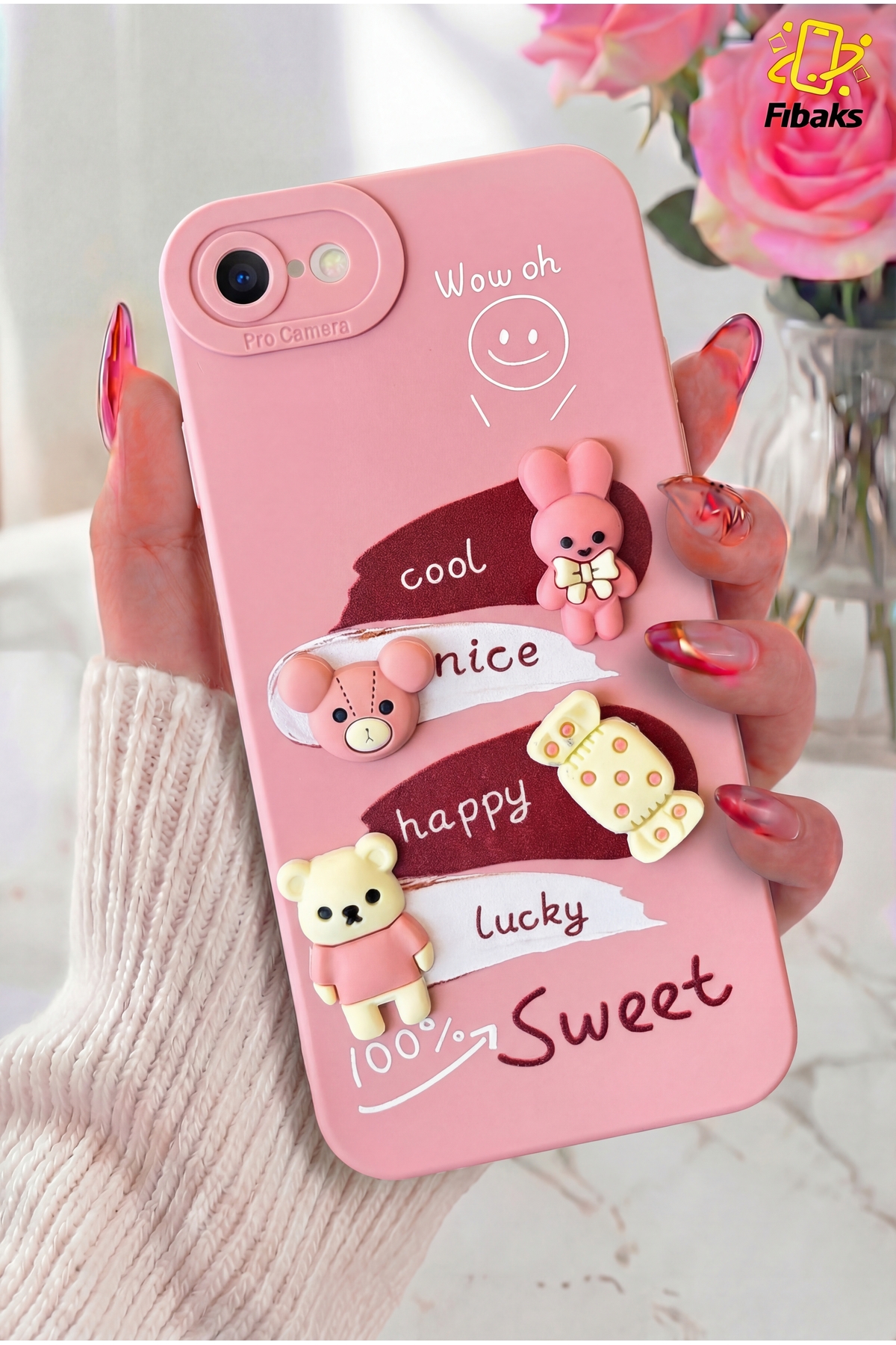 patterned Camera Protected Rabbit Pink Soft Silicone Cover with iPhone 7/8/SE Case Design