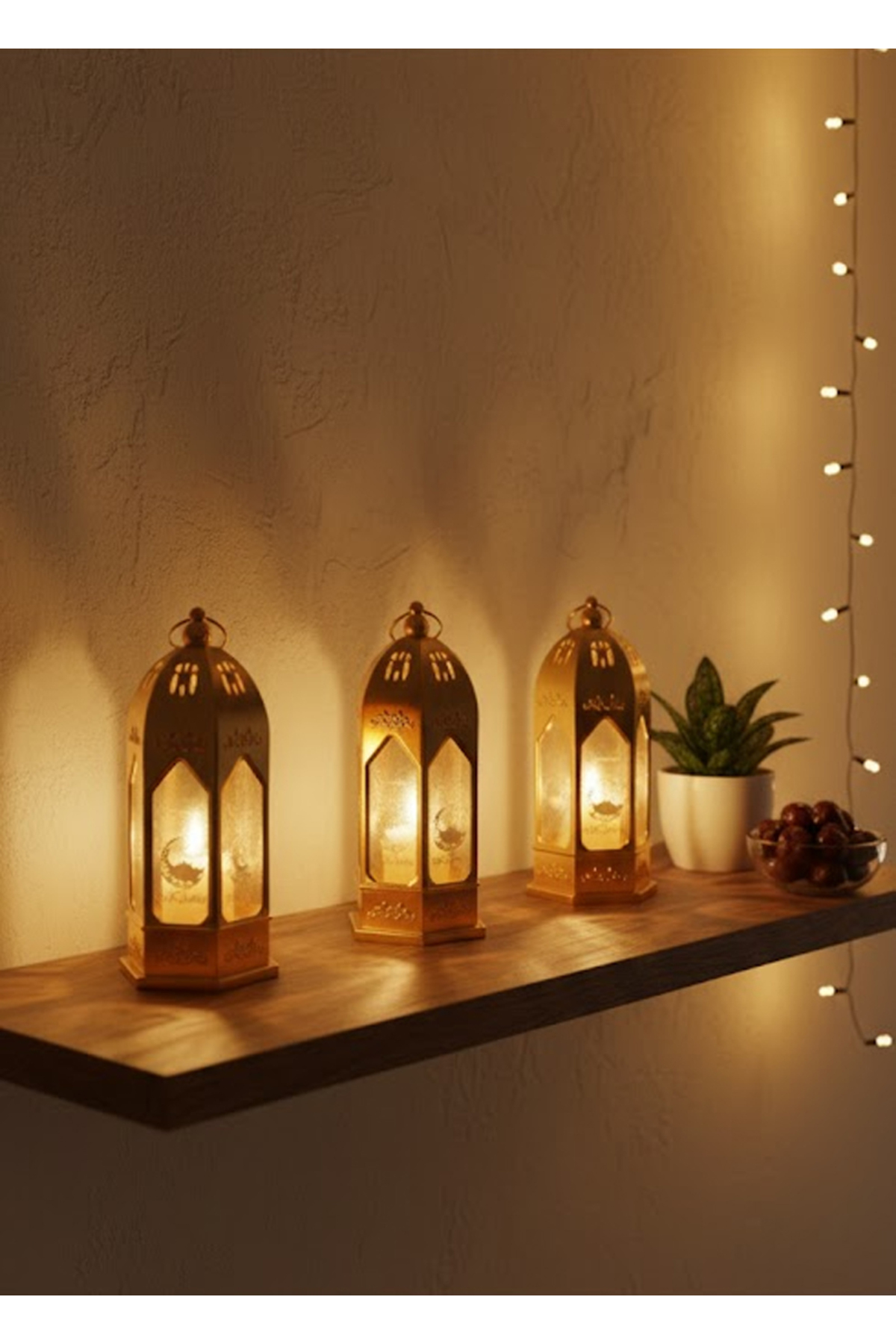 co arma طقم 3 فوانيس رمضانية ذهبية اللون بعبارة رمضان كريم ارتفاع 13 سم AS-9315