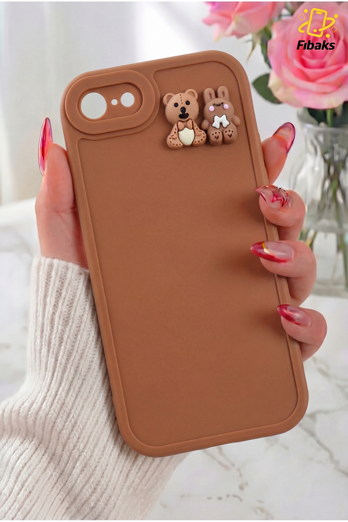 iPhone 7/8/SE Case Design Patterned Camera Protected Teddy Bear And Rabbit Soft Silicone Cover