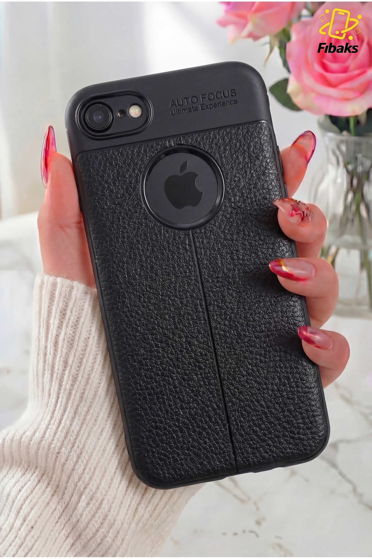 iPhone 7/8/SE Case Camera Protected Leather Look Spring Armor Full Protection Silicone