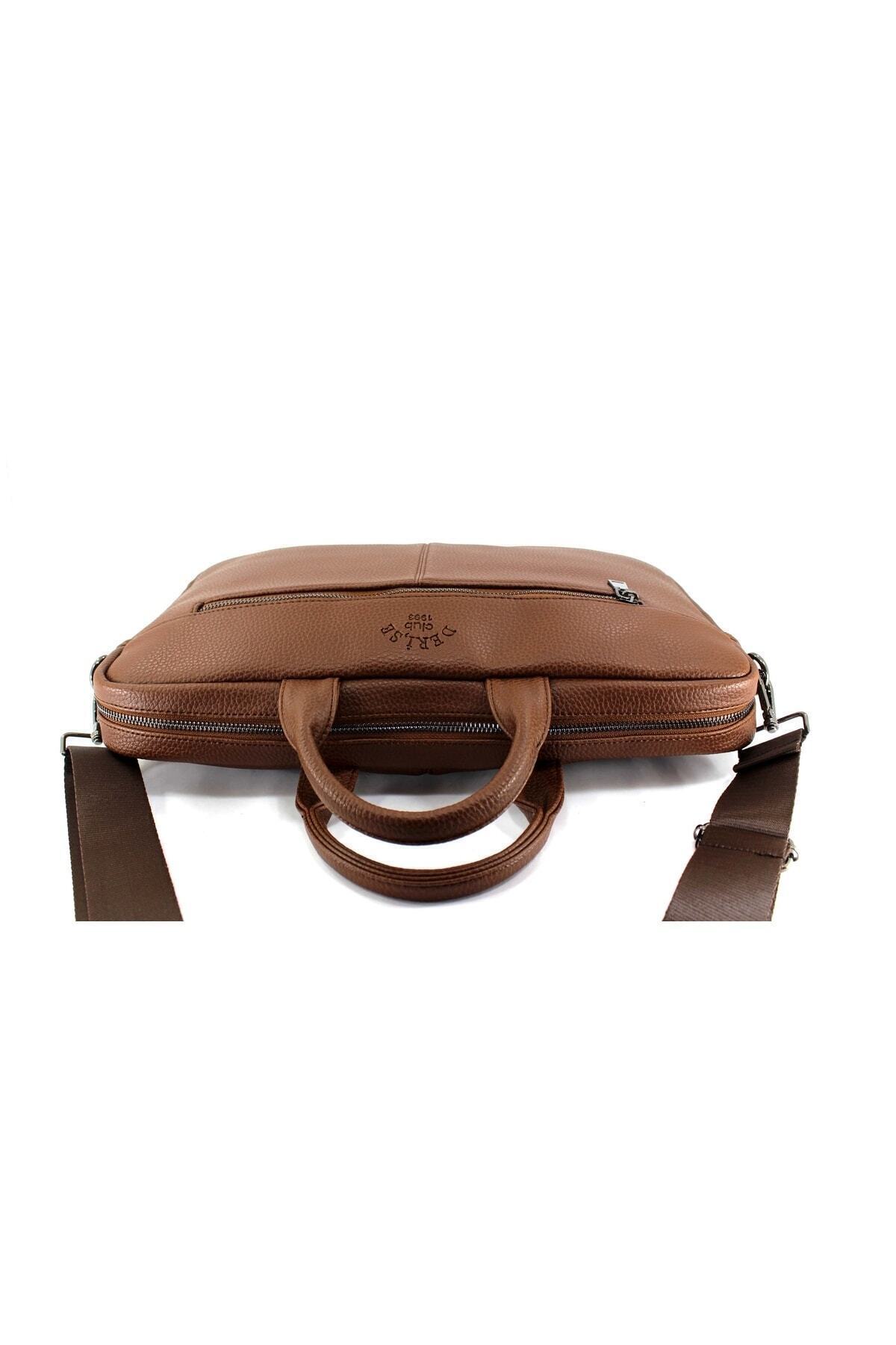 deri,se club  Taba Renk Unisex Omuz Askılı Dosya Tablet 15,6 Inç Laptop Ve Evrak Çantası - Görsel 5