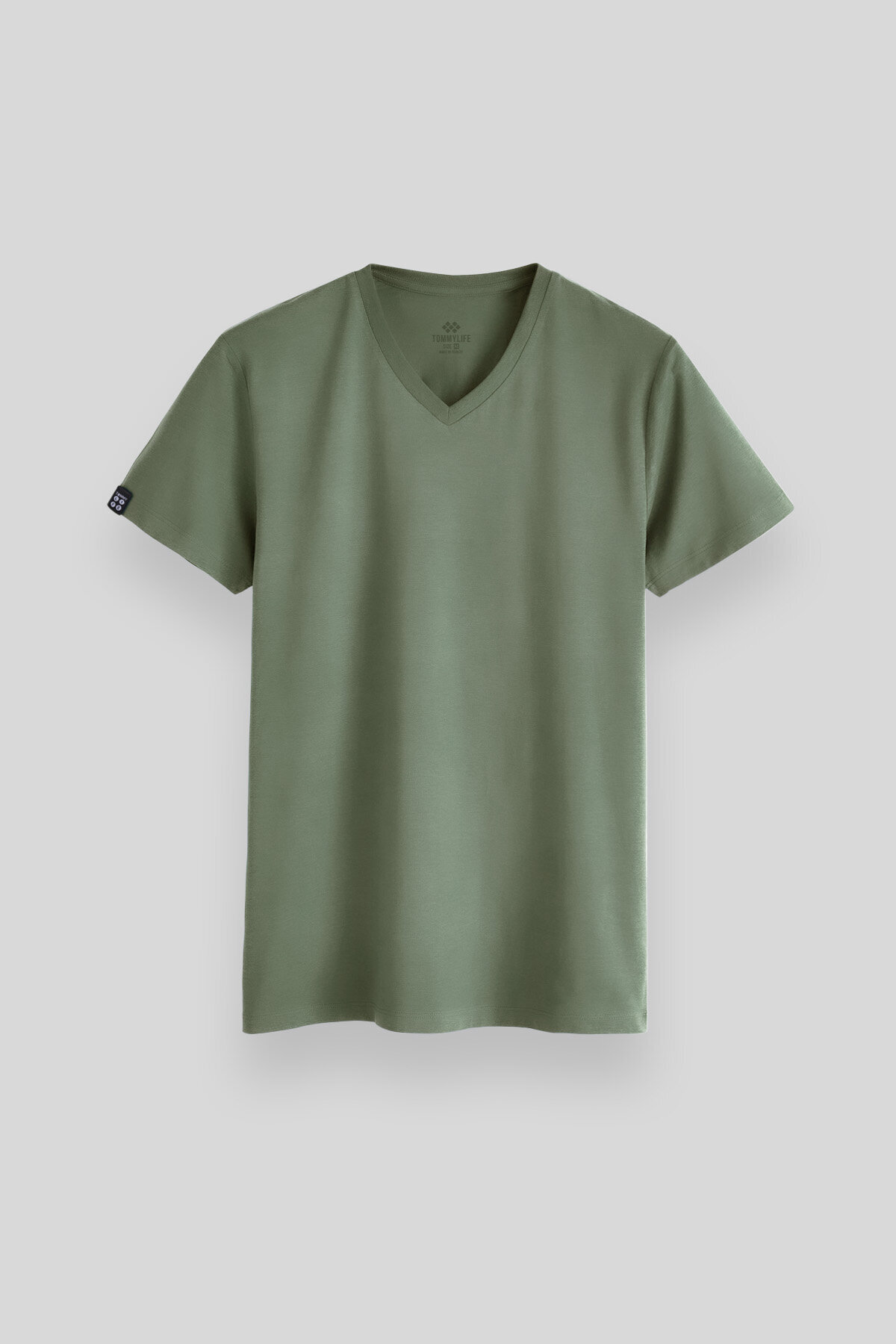 Light Green Basic Short Sleeve Standard Mold V-Neck Men's T-Shirt- 87912