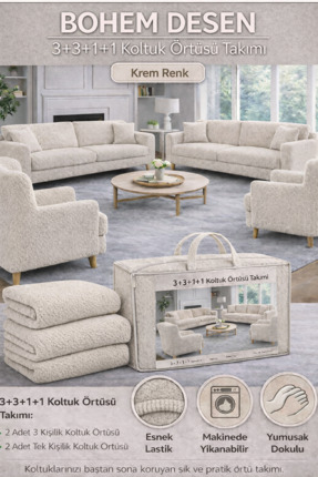 beyvetçe jakarlı bohem kumaş 3.3.1.1 Koltuk Örtüsü Koltuk Kılıfı Takımı Ev Te...