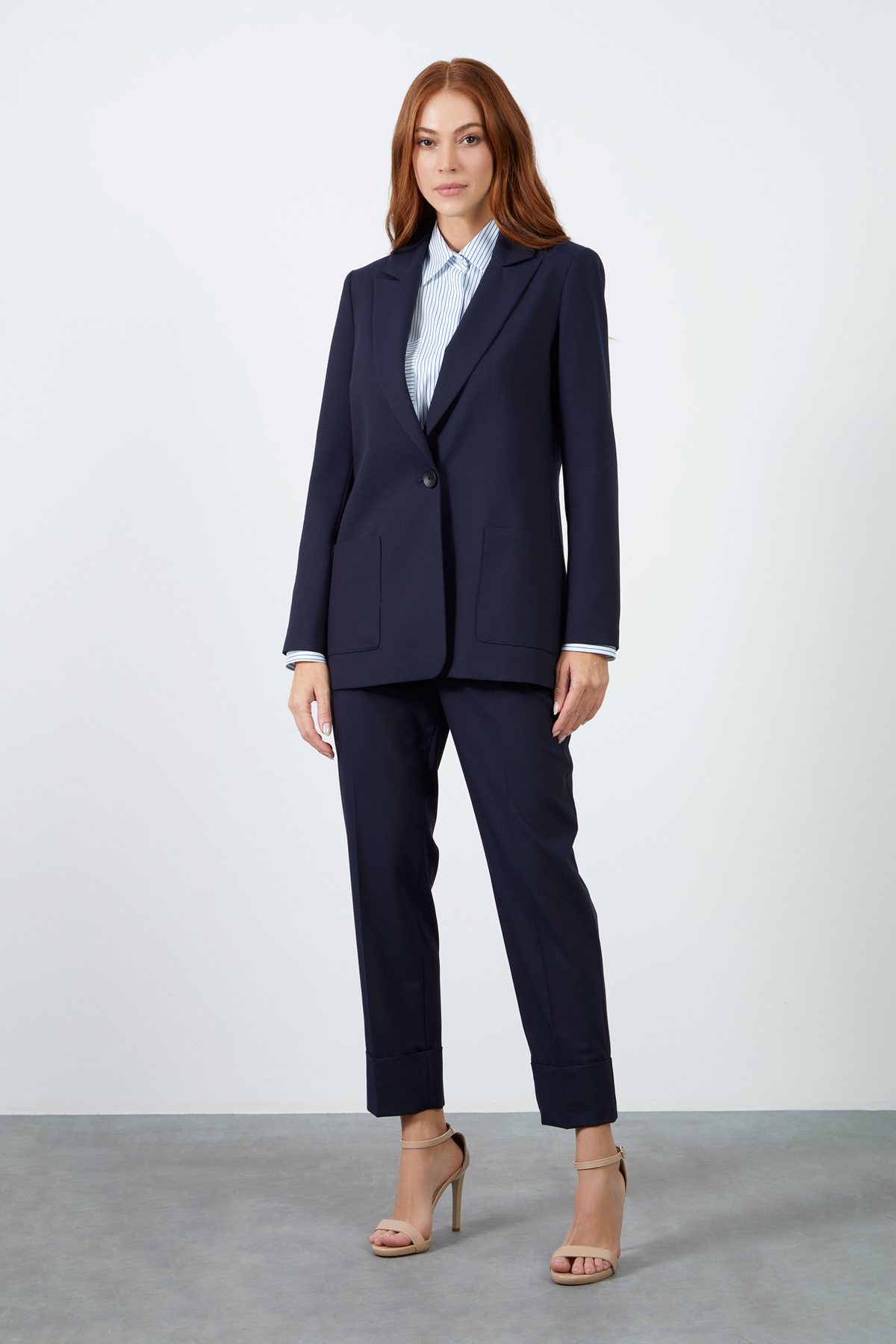 Mono Closed Carrot Pants Navy Blue Set