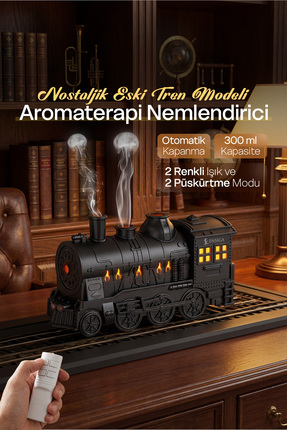EN SİGA Nostaljik Eski Tren Modeli Uçucu Yağ Difüzörü, Uzaktan Kumandalı Arom...