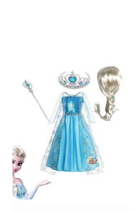 BATALLI Karlar Ülkesi Peruklu Elsa Elbise Kostüm Takımı (VİDEOLU)