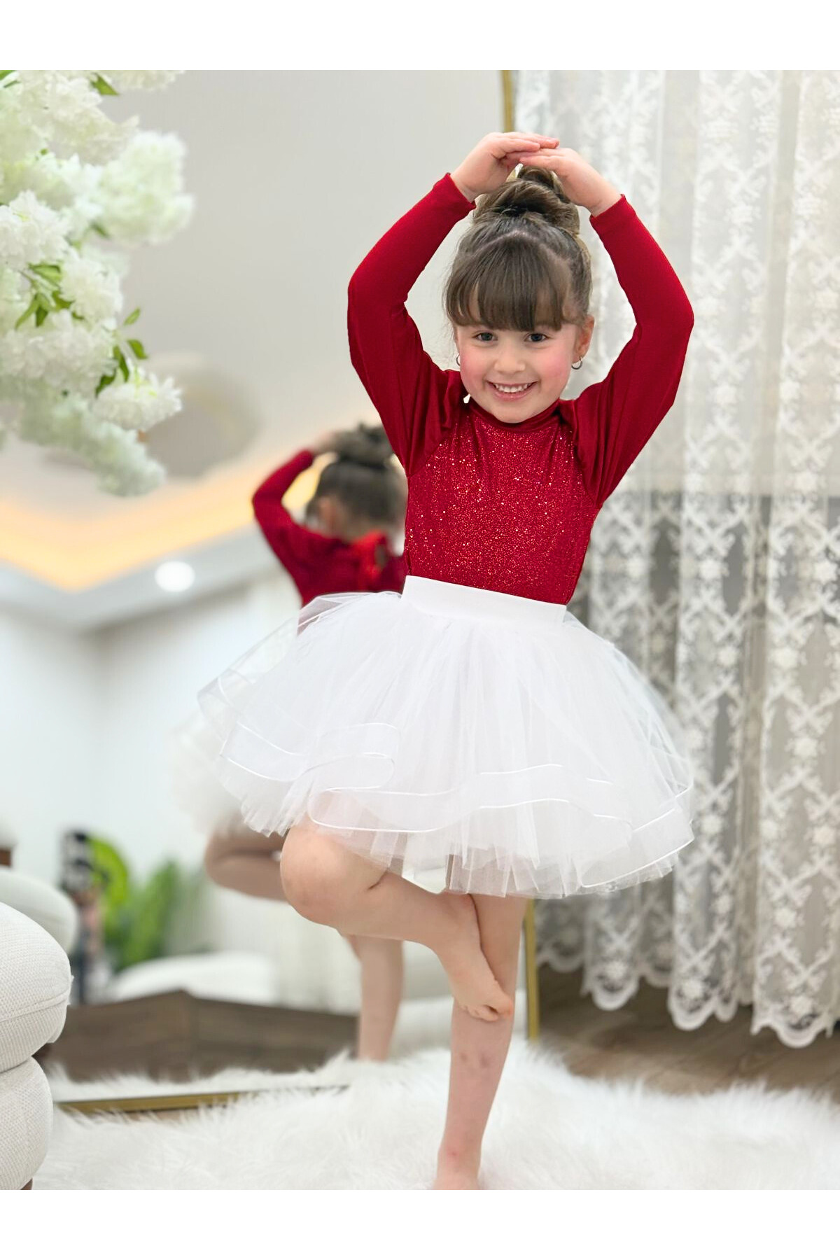 LULLY KİDS  Kız Çocuk 29 Ekim/23 Nisan Gösteri Kullanımına Uygun Tül/Tütü 4 Katlı Astarlı Beyaz Kostüm Etek - Görsel 3