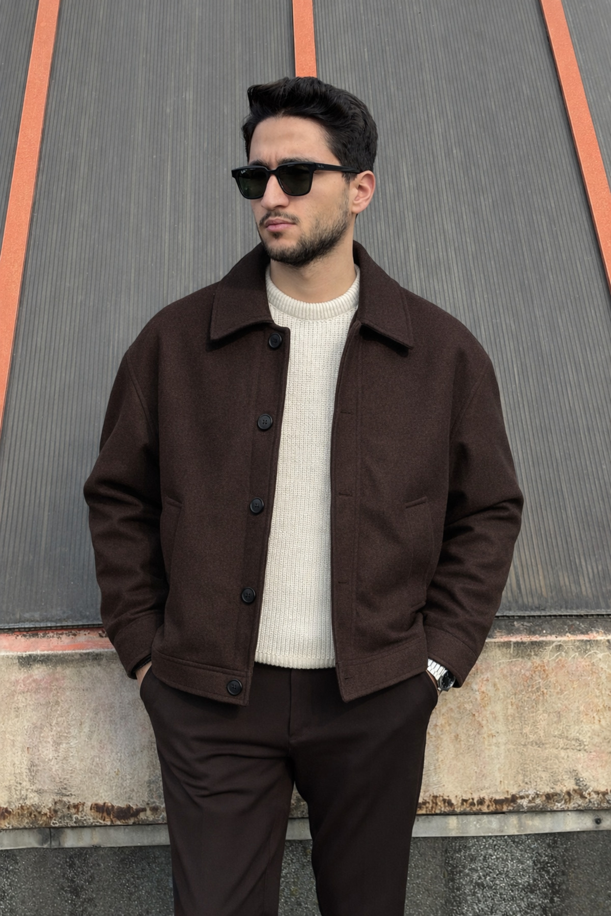 inpool  Gömlek yaka, oversize-fit, Old Money Culture, düğmeli, kaşe kumaş ceket 24USEC05 - Görsel 4