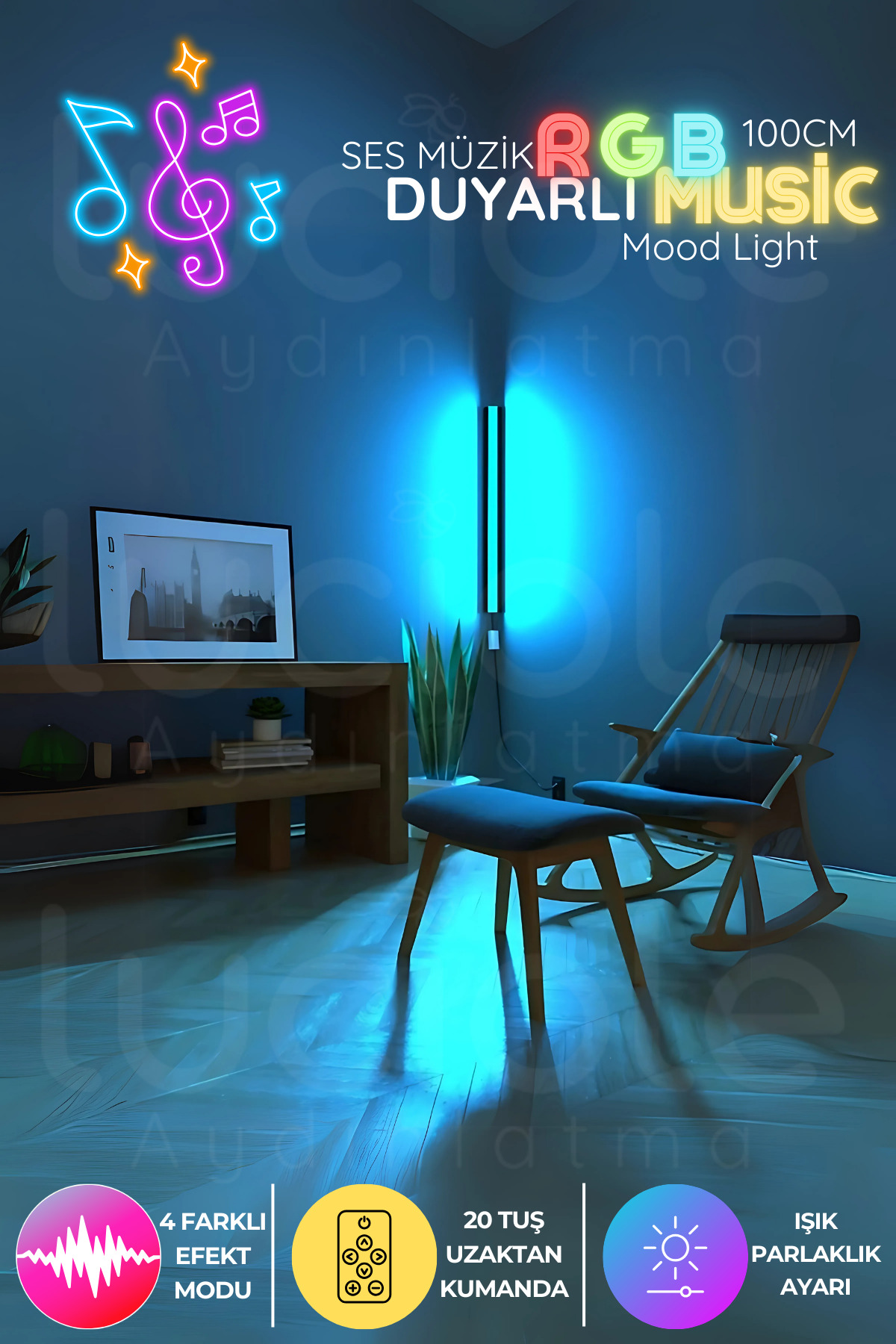 RGB LED Lamp with Colorful Voice Control – Controlled Sconce / Lampshade Light Effect Decor