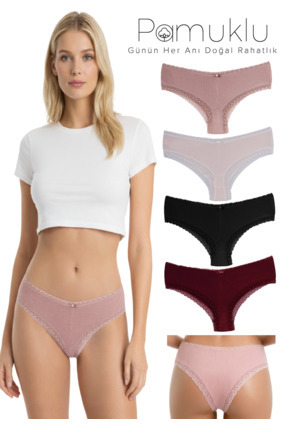 Dominant Pamuklu 4'lü Paket Dantel Detaylı Fitilli Pamuklu Brazilian Külot Seti
