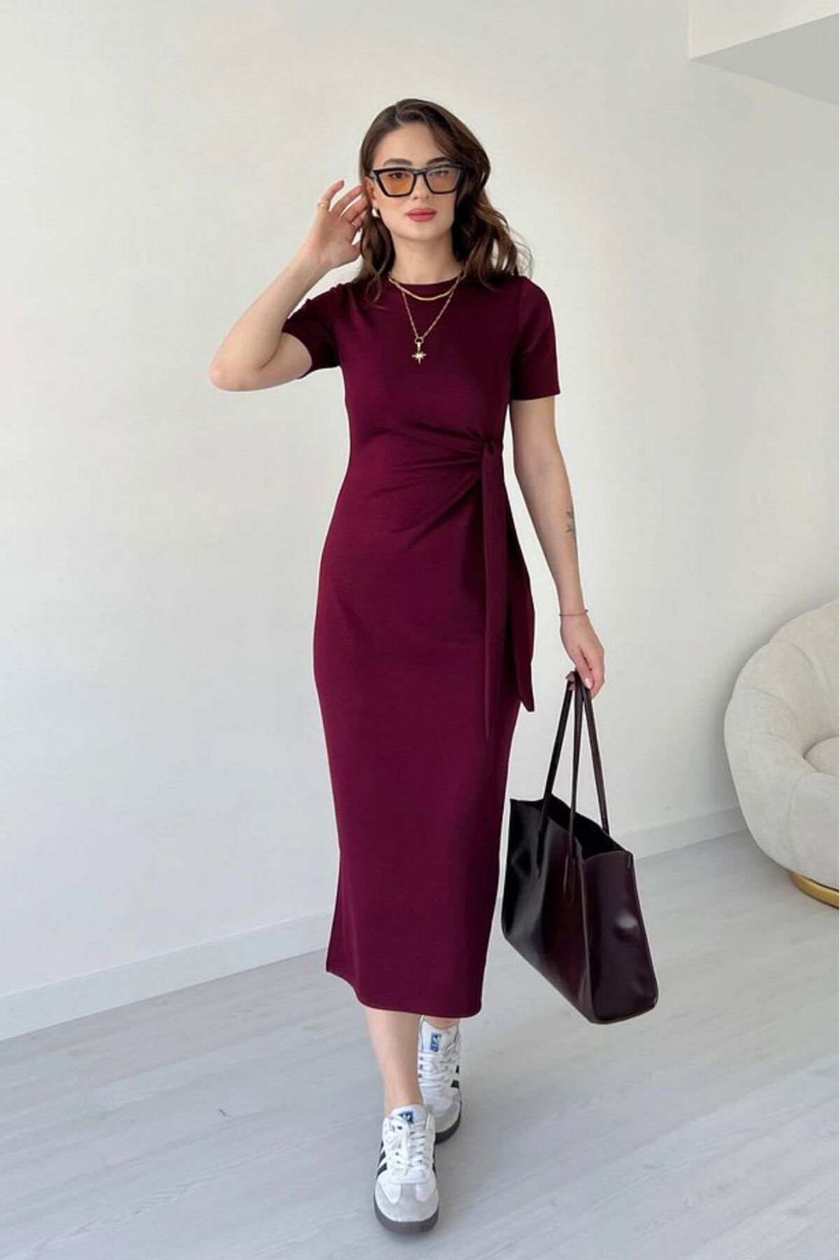 LACASE  Yan Bağlamalı Modal Uzun Elbise.