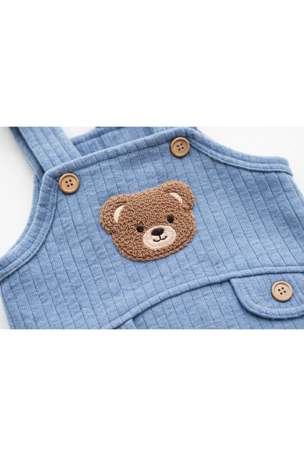 MYZİ STORE Bebek Erkek 3'lü Tulum Takımı - Ayıcık Desenli Badi Ayı Nakışlı Mavi Salopet Ve Çorap Seti Pamuklu fotoğrafı 3 (önizleme)