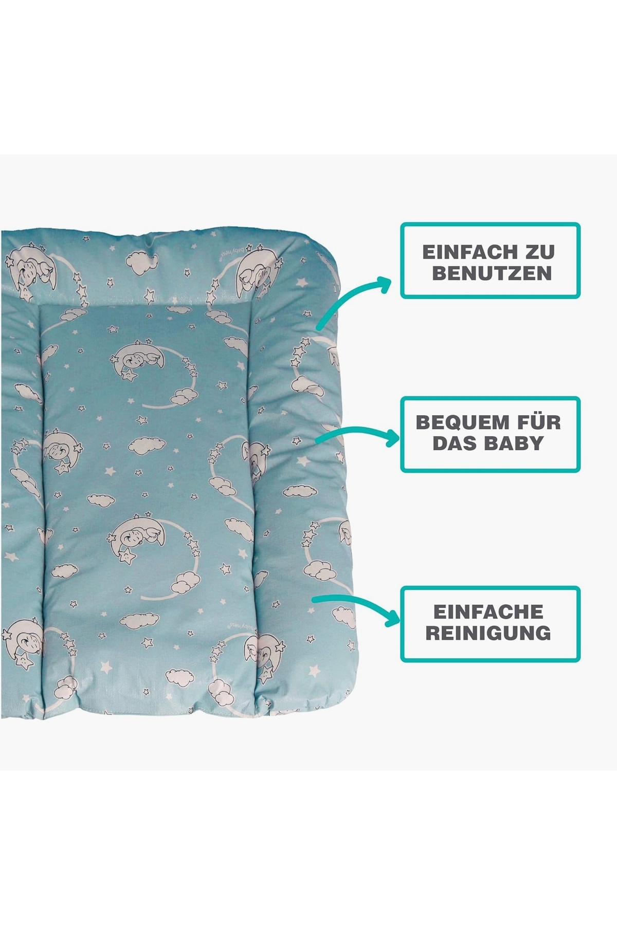 Hype Store baby'ness Elyaf Dolgulu Pvc Alt Değiştirme Minderi, Sıvı Geçirmez, Leke Tutmaz, Aydede Desenli, Mavi fotoğrafı 3 (önizleme)