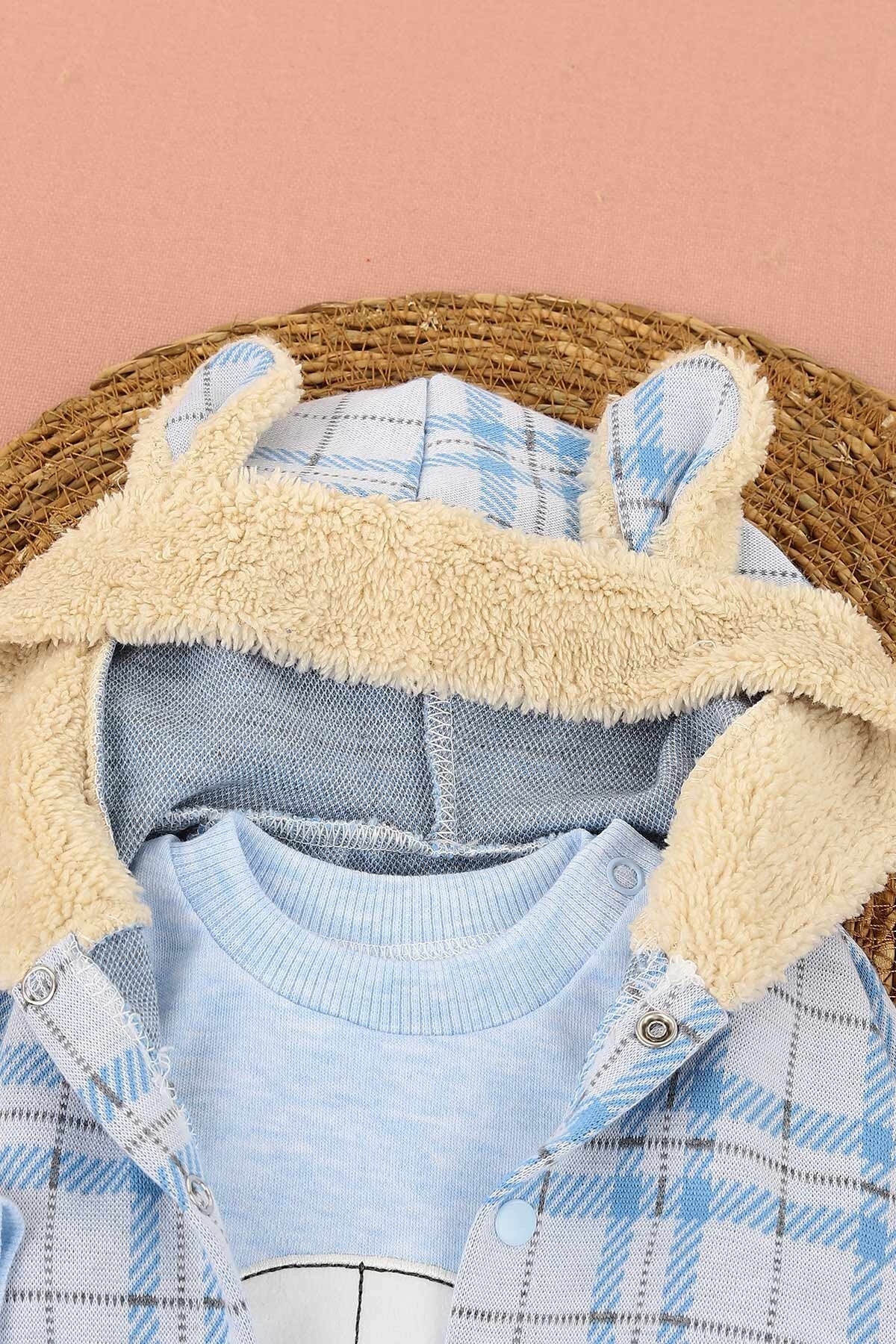 voyyo kids baby Yenidoğan Erkek Bebek Ayıcık Detaylı 3 Parça Zıbın Takımı fotoğrafı 7 (önizleme)