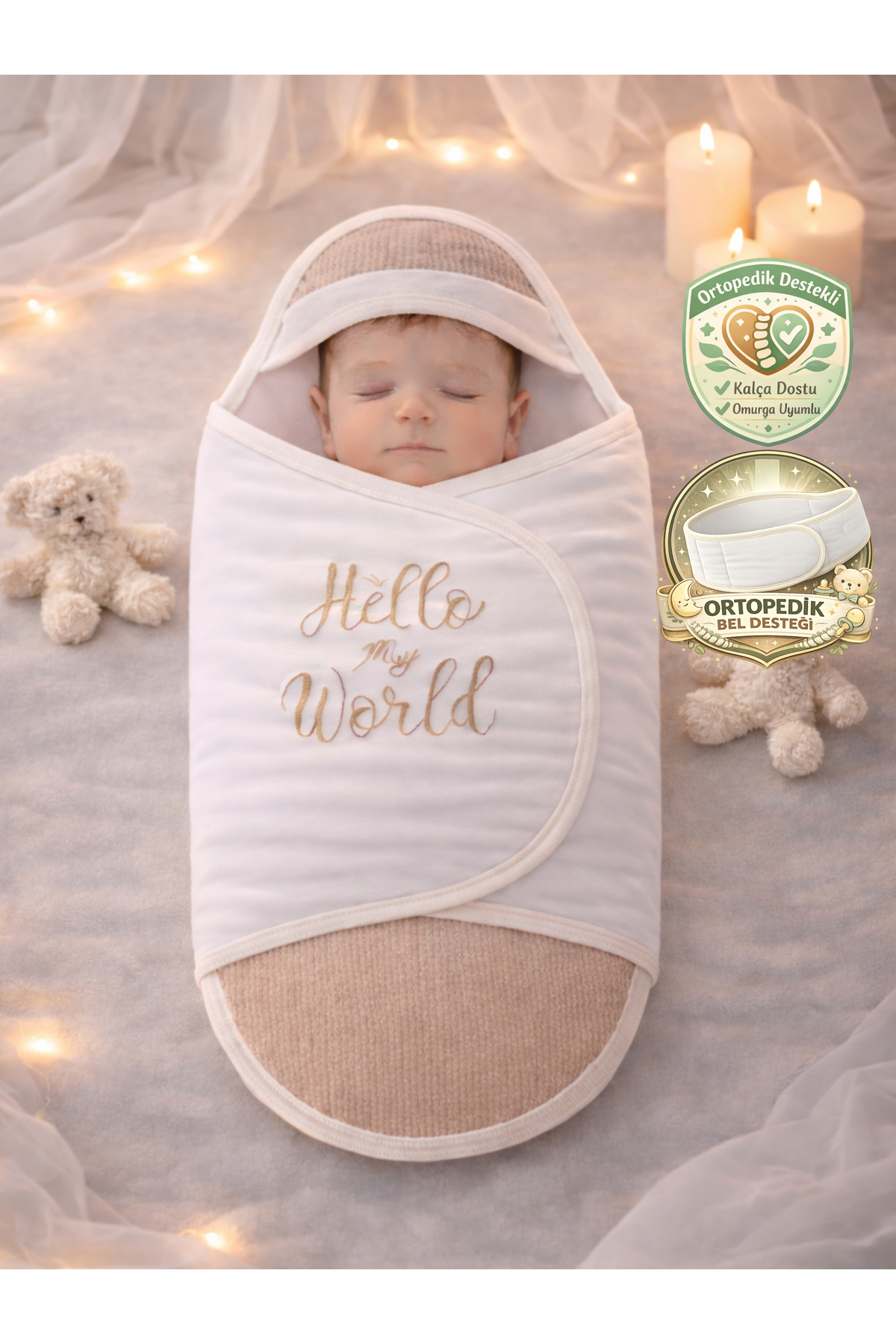 Tomuycuk Bej Kız /Erkek Bebek Battaniyesi Uyku Tulumu Kundağı %100 Pamuklu Ortopedik Yenidoğan 0-9ay fotoğrafı 3 (önizleme)
