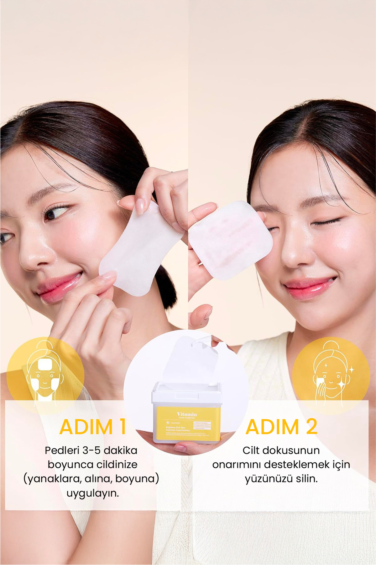 Vitamin Glow Canlandırıcı Aydınlatıcı Işıltı Etkili Tonik Pedi 12 Adet Cilt Bakım Toner Pedi — DERMAL/PAD/013 — تصویر 5 از 8