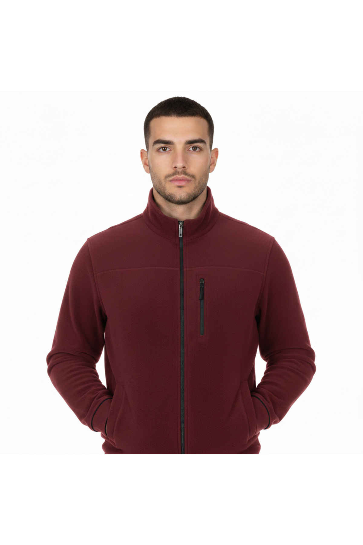 E-Uniform Bordo 3 Fermuarlı Polar Hırka İş Montu Unisex — زرشکی 00032 — تصویر 4 از 5