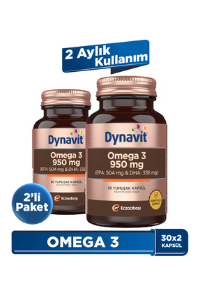 Dynavit Omega 3 950 mg 30 Yumuşak Kapsül x2 - Yüksek EPA & DHA - 1400mg Balık...