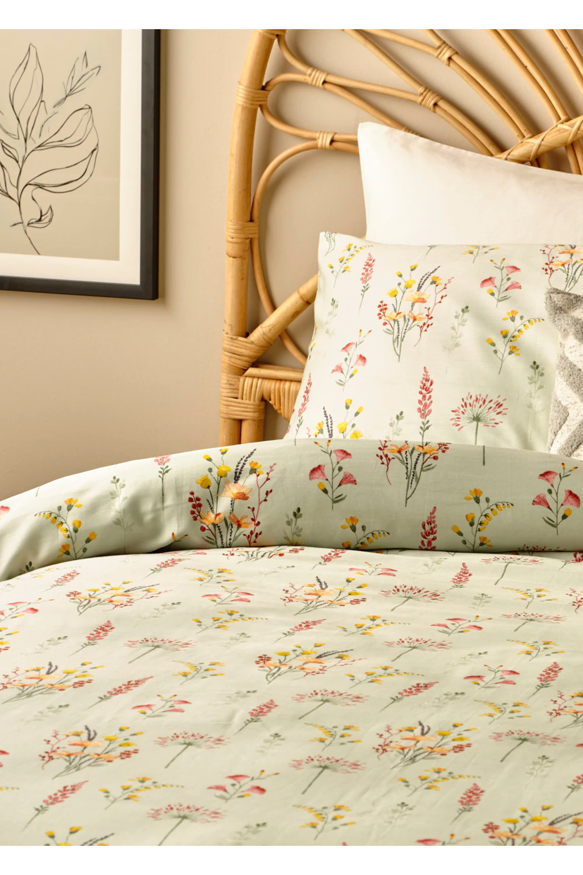 Bella Maison %100 Pamuk Saten Flores Çift Kişilik Nevresim Seti Açık Yeşil (200x220 cm) fotoğrafı 2 (önizleme)