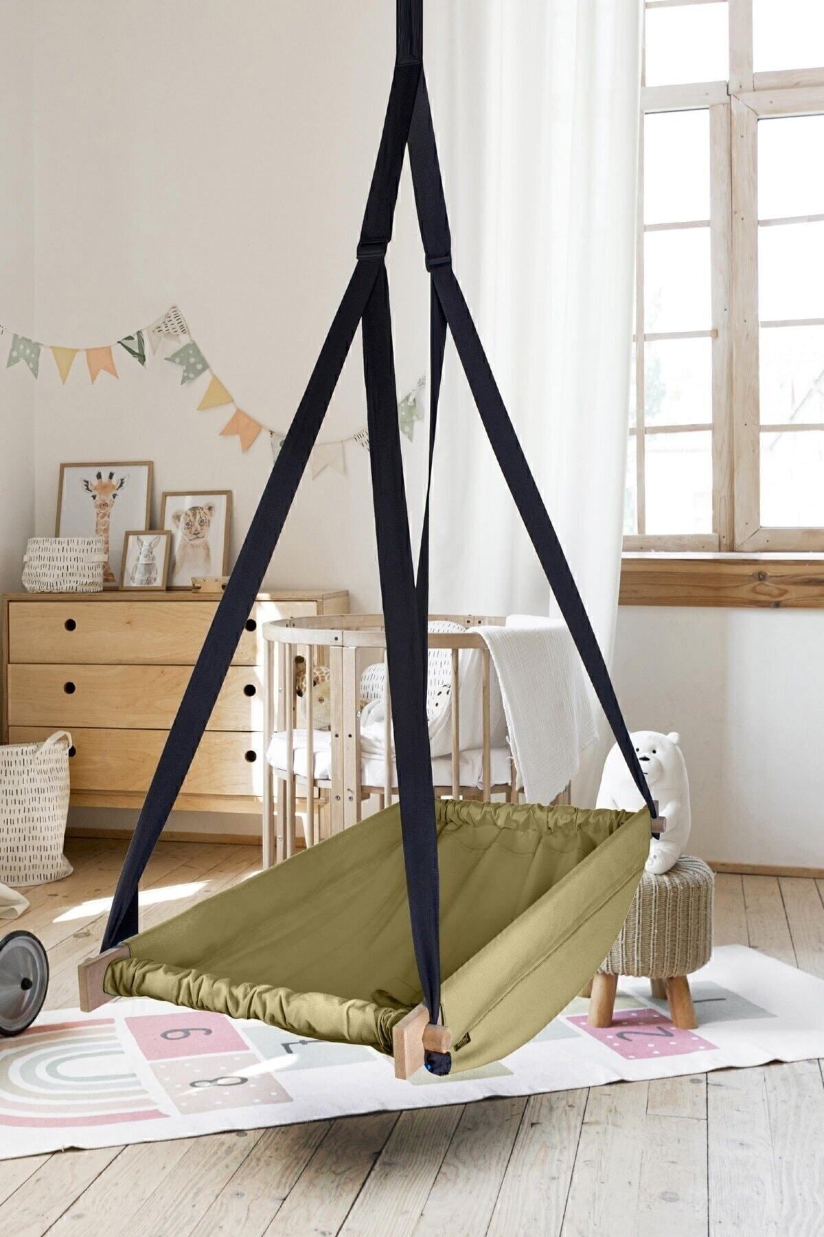 Bundeba Flow Hamak Beşik Ahşap Yaylı Zıpzıp Hoppala Tavana Asılan Hamak Salıncak Bebek Yatağı fotoğrafı 2 (önizleme)