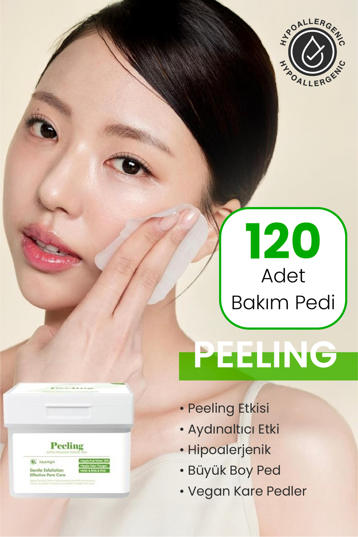 Elma Özlü Gözenek Temizleyici Aydınlatıcı Peeling Etkili Tonik Pedi 80 Adet Cilt Bakım Toner Pedi — DERMAL/PAD/009 — تصویر 2 از 7