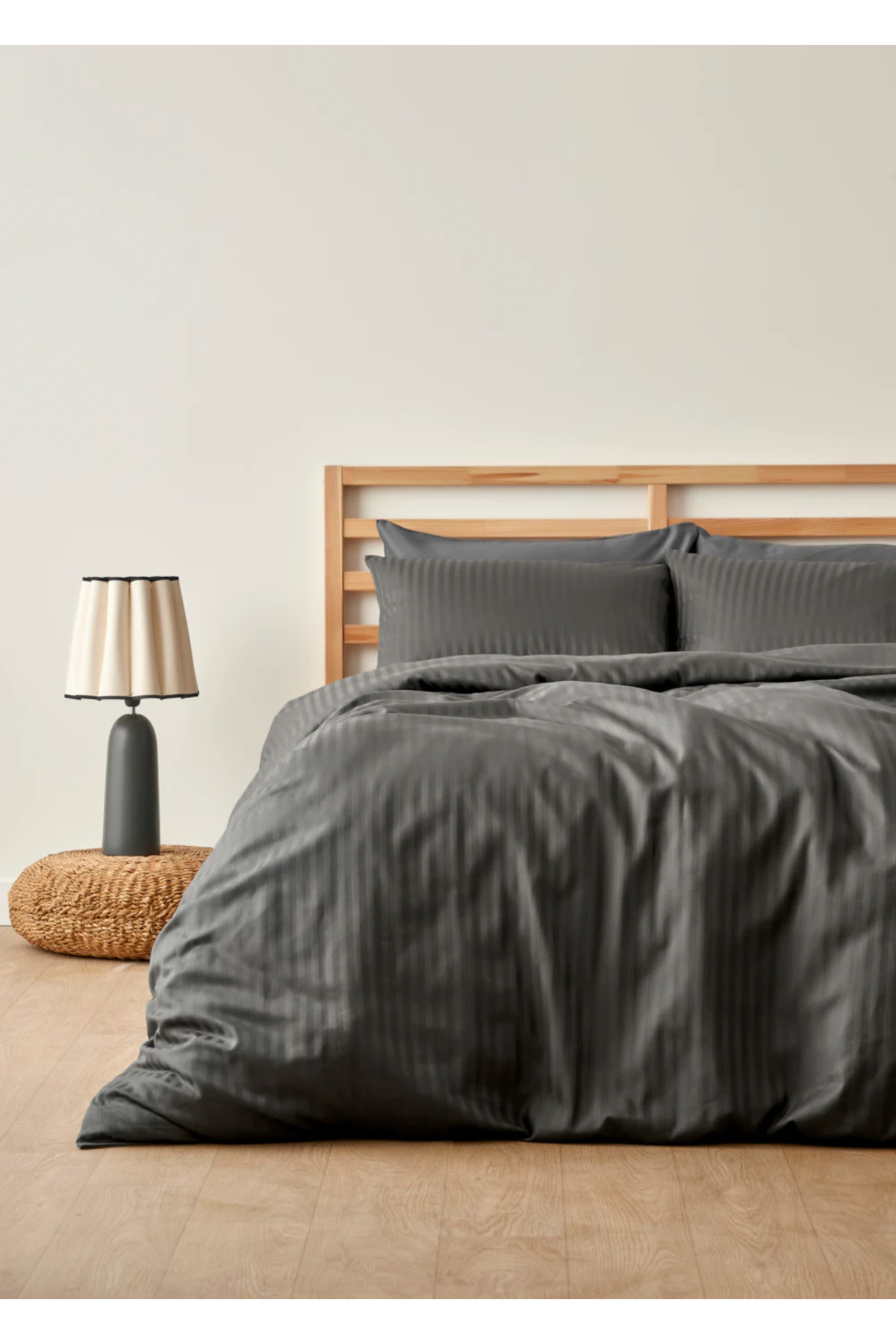 100% Cotton Satin Matsu Double Duvet Cover Set Anthracite (200x220 cm)